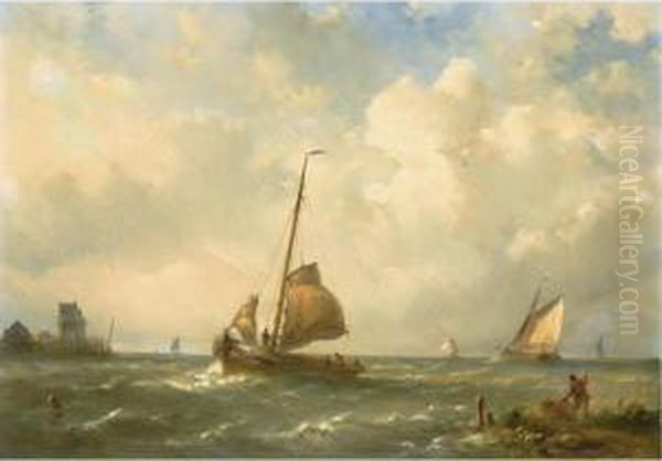 Shipping In A Stiff Breeze Oil Painting by Nicolaas Martinus Wijdoogen