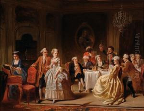 Party In Aninterior Oil Painting by Petrus Theodorus Wijngaerdt