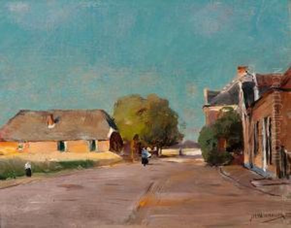 Village Street Oil Painting by Jan Hillebrand Wijsmuller