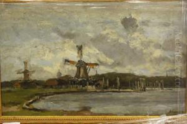 Houtzaagmolen Oil Painting by Jan Hillebrand Wijsmuller