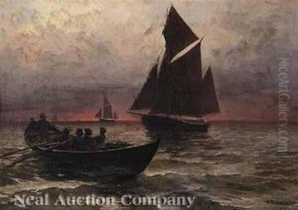 Boats At Sunset Oil Painting by Bror Anders Wikstrom