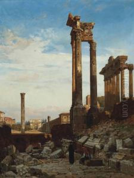 Figures At The Forum, Rome Oil Painting by Christian Johannes Wilberg