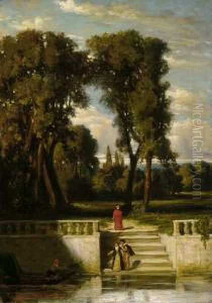 Abendstimmung Im Park Einer Italienischen Villa Oil Painting by Christian Johannes Wilberg