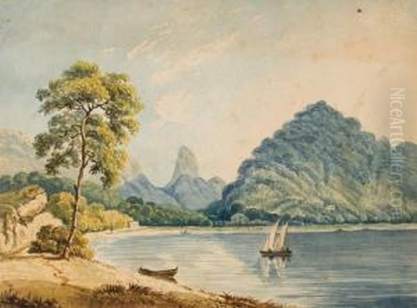 Lago Do Rio De Janeiro, Pao De Asucar In The Distance Oil Painting by James Wilcox