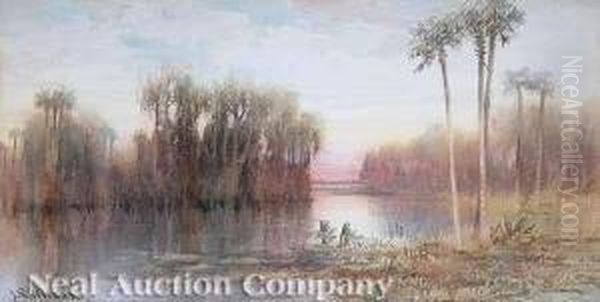 Palm Treesin The Florida Swamp Oil Painting by James Ralph Wilcox