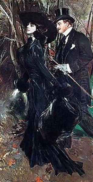 Walking in the Bois de Boulogne Oil Painting by Giovanni Boldini