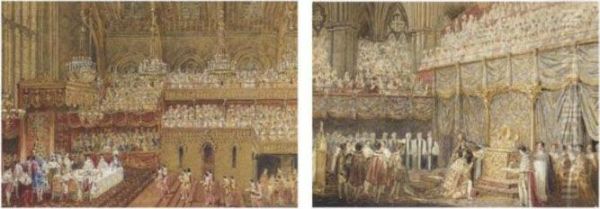 The Royal Banquet At Westminster Hall - The Coronation Of King George Iv; The Coronation Of King George Iv At Westminster Abbey Oil Painting by Charles Wild