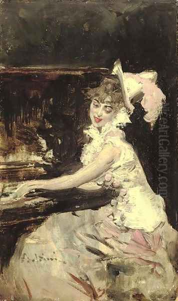 Signora al Pianoforte Oil Painting by Giovanni Boldini