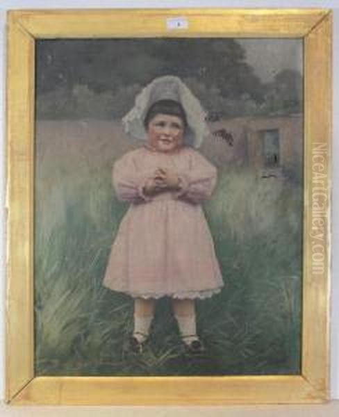 Portrait Of A Young Girl With A Pair Of Red Admiral Butterflies Oil Painting by Frank Percy Wild