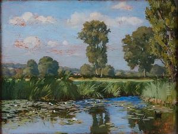 A Backwater On The Thames, Signed, Oil Onpanel Oil Painting by Frank Percy Wild