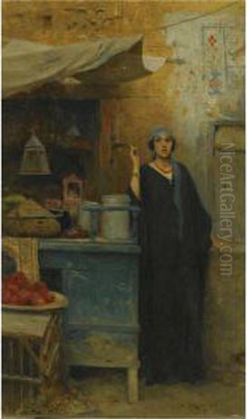 Girl By A Market Stall Oil Painting by Charles Wilda