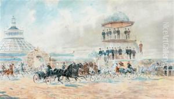 Carriage Racing With Kaiser Franz Joseph I Looking On From Thestands Oil Painting by Hans Gottfried Wilda