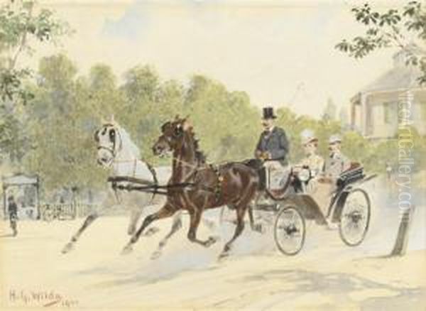 A Carriage Driving Through The Park Oil Painting by Hans Gottfried Wilda