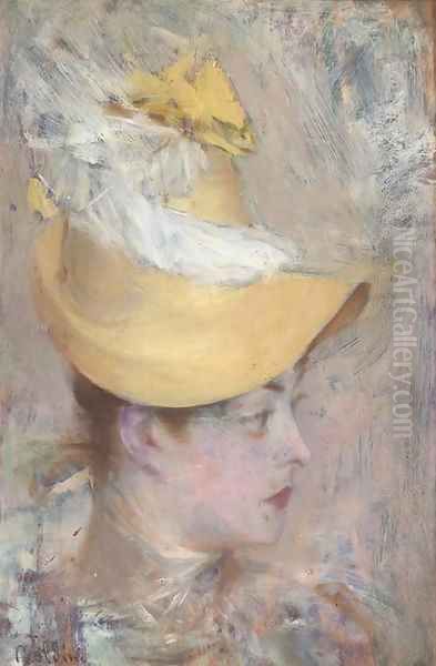 Testa di signora con capellino giallo (Il cappello giallo) Oil Painting by Giovanni Boldini