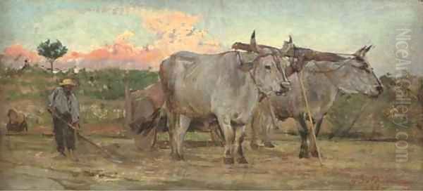 Oxen in the Tuscan countrside Oil Painting by Giovanni Boldini