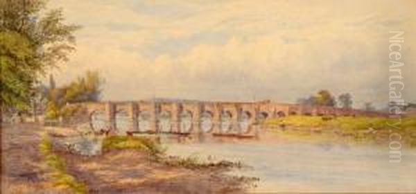 Extensive View Of River And Environs At Trent Bridge Oil Painting by William Wilde