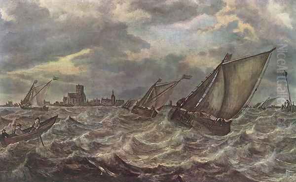 Rough Sea Oil Painting by Abraham Hendrickz Van Beyeren