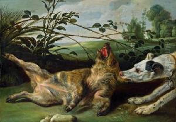 Jagdhund Und Frischling Oil Painting by Jan Wildens