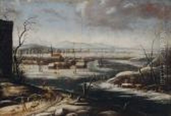 Bergers Et Troupeaux Traversant Unpaysage Sous La Neige Oil Painting by Jan Wildens