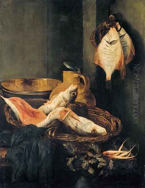 Still-Life with Fish in Basket Oil Painting by Abraham Hendrickz Van Beyeren