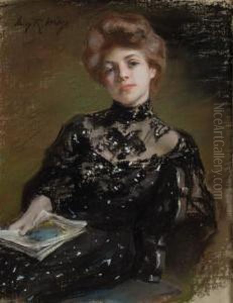 A Young Woman Oil Painting by Irving Ramsay Wiles