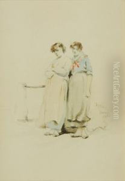 Watercolor Sketch Of Two Women Oil Painting by Irving Ramsay Wiles