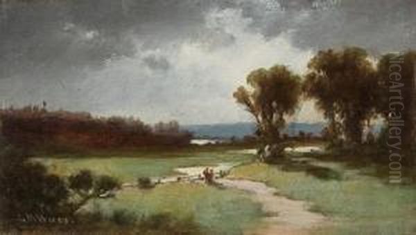 Figures By A Stream Oil Painting by Lemuel Maynard Wiles