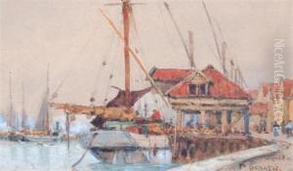 Harbour Scene Oil Painting by Wilfrid Ball