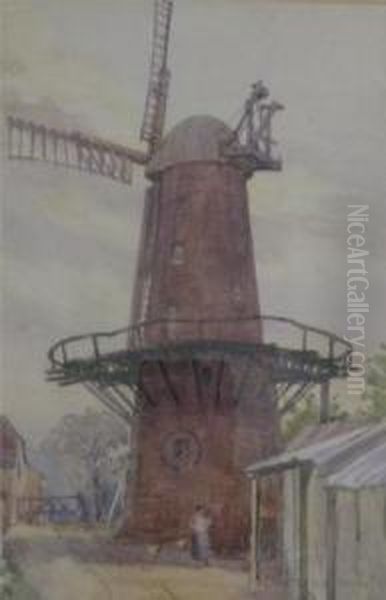 Figure Standing By A Windmill Oil Painting by Wilfrid Ball