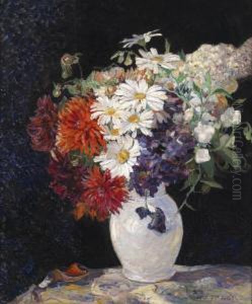 Summer Flowers In A Vase Oil Painting by Franz Wilhelm Jager