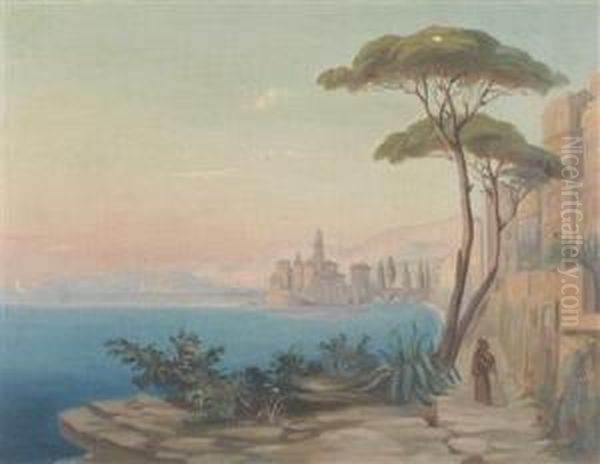 A View Ofsorrent In The Gulf Of Naples Oil Painting by Heinrich Wilhelmi