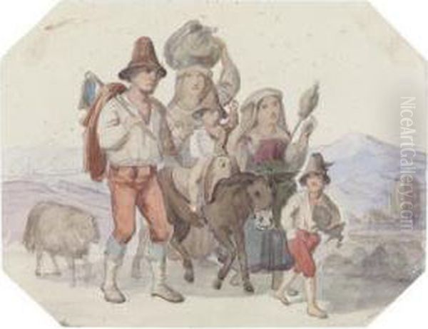 Italienische Bauernfamilie Auf Der Wanderschaft Oil Painting by Heinrich Wilhelmi