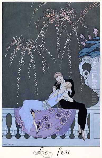 The Fire, illustration for 'Fetes Galantes' Oil Painting by Georges Barbier