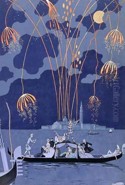 Fireworks in Venice, illustration for 'Fetes Galantes' Oil Painting by Georges Barbier