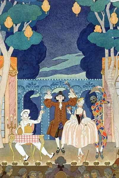 Pantomime Stage, illustration for 'Fetes Galantes' Oil Painting by Georges Barbier