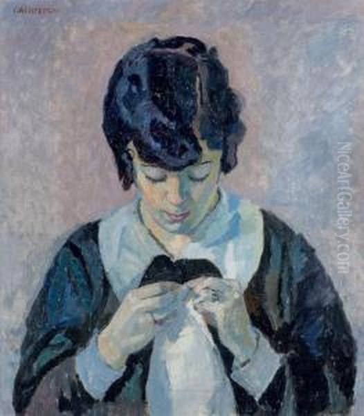 Femme Cousant Oil Painting by Carl Wilhelmson