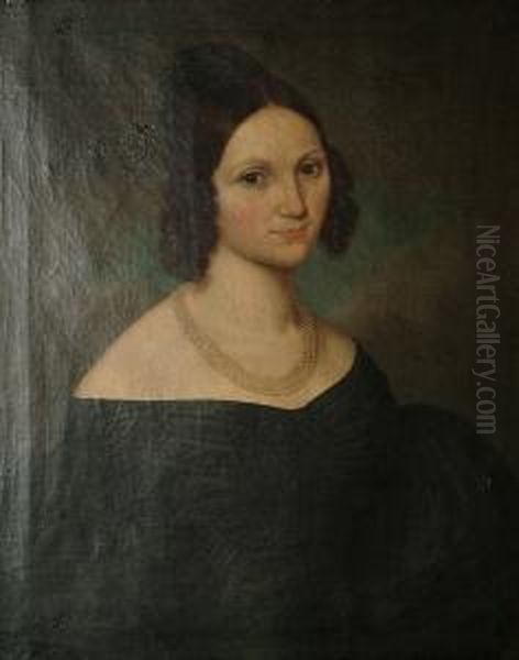 Portrait Half Length Of A Young Lady, Wearing A Green Dress And A Pearl Necklace, Thought To Be Miss Jane Potter Oil Painting by Wilhem Von Pluschow