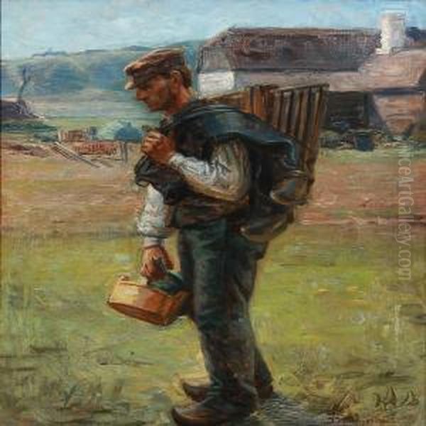 A Farmer With His Pack Oil Painting by Johannes Martin Fastings Wilhjelm