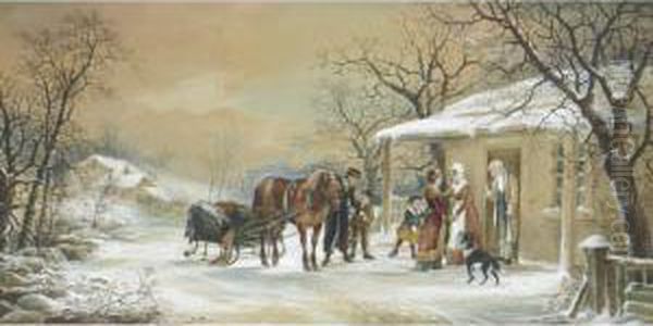 Winter Landscape With Carriage Oil Painting by Robert D. Wilkie