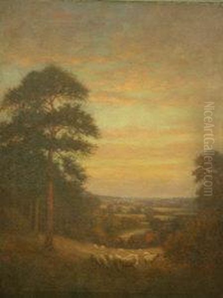 English Landscape With Sheep Oil Painting by Arthur Stanley Wilkinson