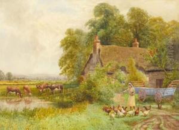 Feeding The Chickens Oil Painting by Arthur Stanley Wilkinson