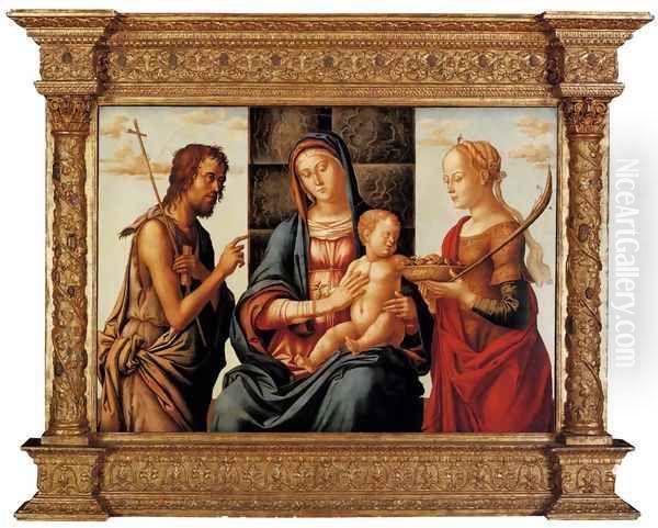 The Madonna and Child enthroned with Saints John the Baptist and Dorothy Oil Painting by Lazzaro Bastiani