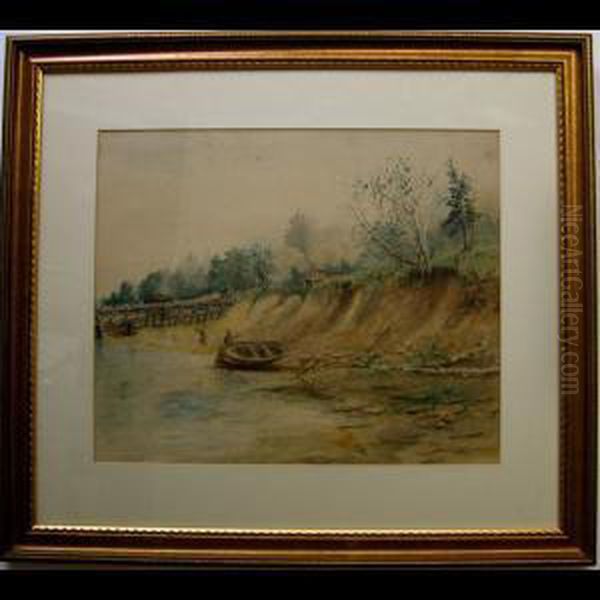 Figures With Boat Along Shore Oil Painting by Thomas Harrison Wilkinson