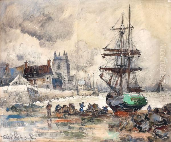 Barfleur, Le Port A Maree Basse Oil Painting by Frank Will