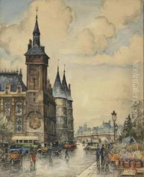 Promeneurs Sur Les Quais Pres De La Conciergerie A Paris Oil Painting by Frank Will