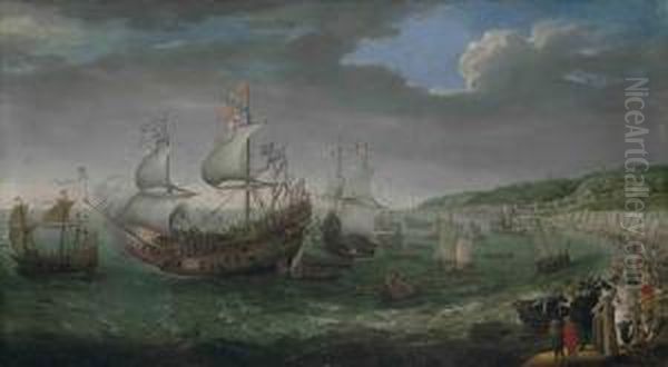 The Embarkation Of The Elector Palatine In The 'prince Royal' Atdover Oil Painting by Adam Willaerts