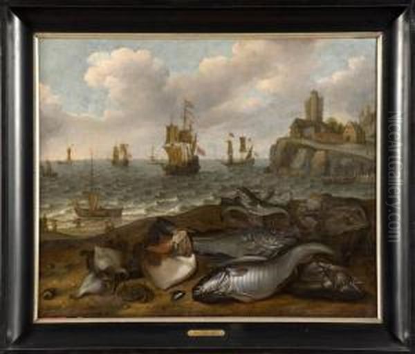 Nature Morte Aux Poissons Devant La Mer Oil Painting by Isaac Willaerts