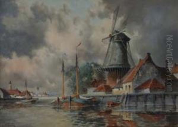 Dutch Canalscene Oil Painting by Norris Fowler Willatt