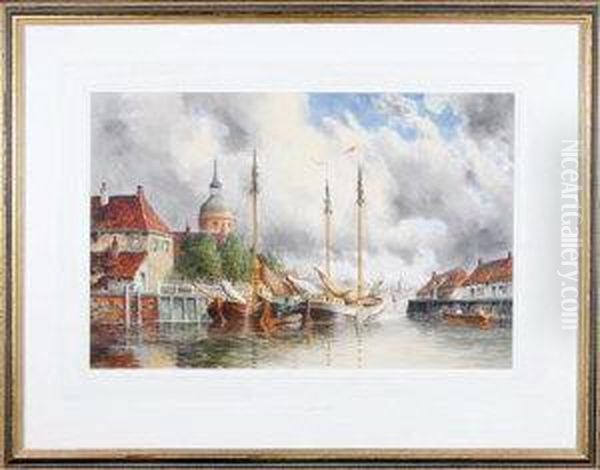 A Dutch Canal Scene Oil Painting by Norris Fowler Willatt