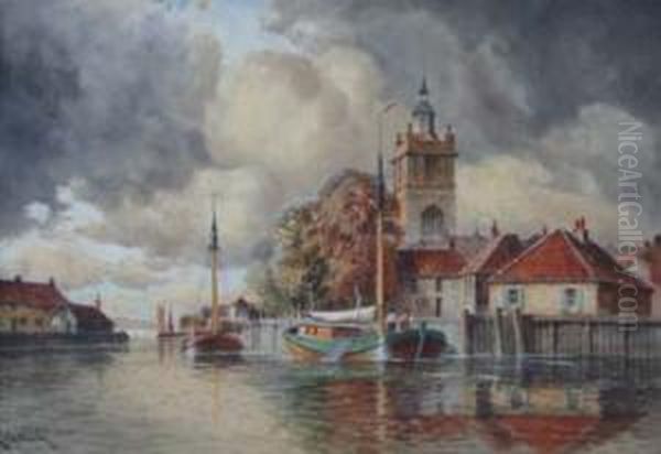 Dutch River Scene Oil Painting by Norris Fowler Willatt